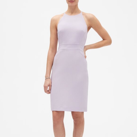 Excellent Pre-Owned Petite Banana Republic Mauve Sleeveless Keyhole Dress - 8P - Picture 1 of 8